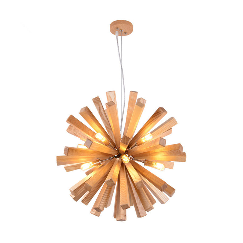 Starburst kroonluchter hanglamp modernisme hout 14 "/20.5"/28 "dia led beige hangend plafondlicht