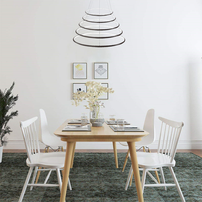 Ring kroonluchter hanger Moderne acryl -LED 3/4/5 lichten zwart/wit/bruin plafond opgehangen armatuur in warm/wit/natuurlijk licht