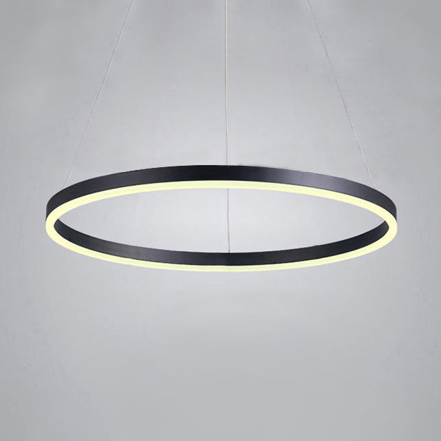 1/2/3-Ring Living Room Ceiling Light Black Chandelier with Acrylic Shade in Warm/White Light