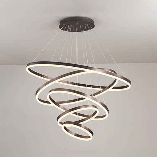 1/2/3-Ring Living Room Ceiling Light Black Chandelier with Acrylic Shade in Warm/White Light