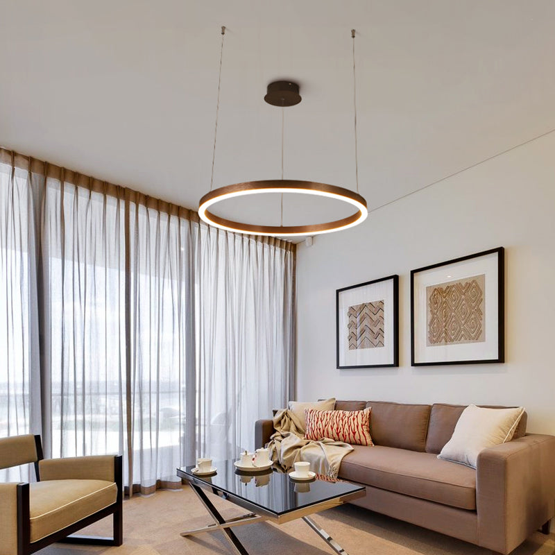 Modern 1/3-Light Hanging Ceiling Light with Acrylic Shade Coffee Round Chandelier Pendant in Warm/White Light
