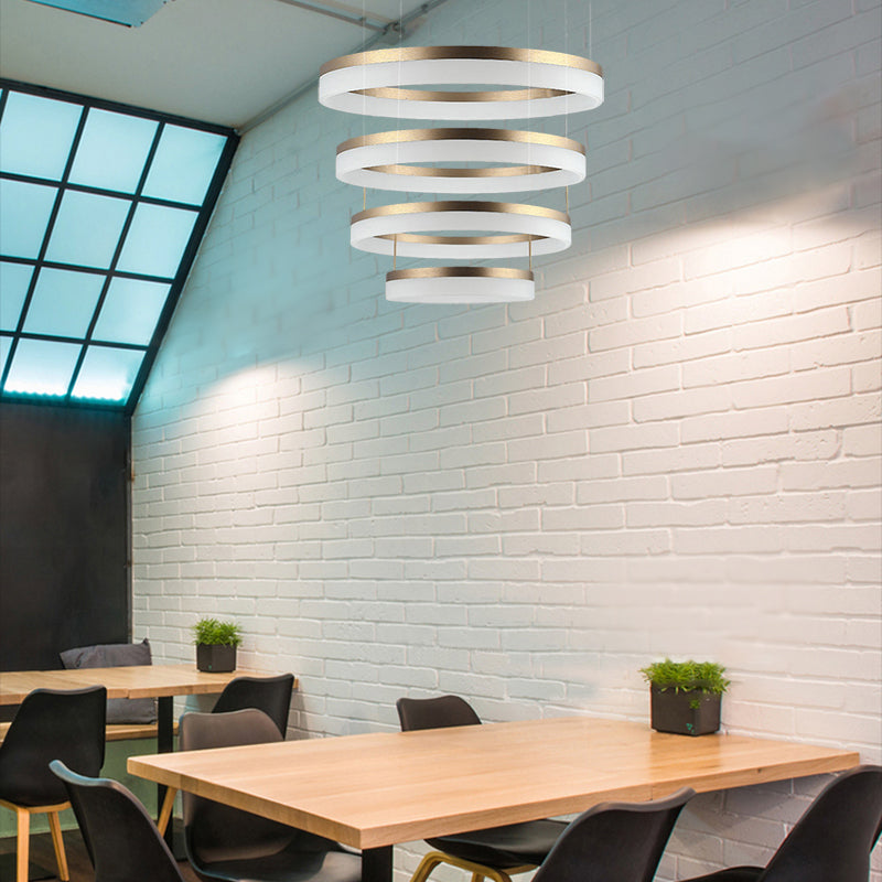 Pendante lampadario rotondo LED acrilico moderno LED 1/2/3 light Black/White/Gold Affitto a soffitto in luce calda/bianca
