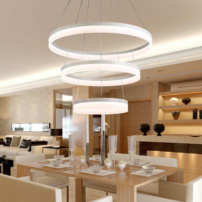Pendante lampadario rotondo LED acrilico moderno LED 1/2/3 light Black/White/Gold Affitto a soffitto in luce calda/bianca