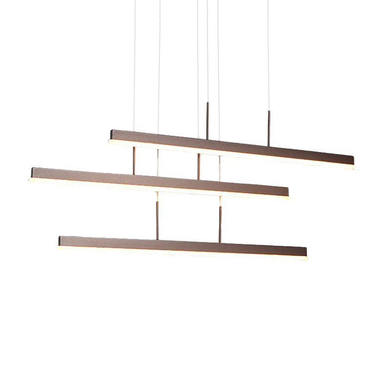 Brown Linear Island Chandelier Modern LED 3/5 Lights Acrylic Hanging Ceiling Lamp in Warm/White Light