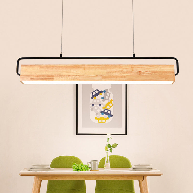 28"/35.5" Wide Modern Rectangular Wood Ceiling Chandelier 1-Head LED Drop Pendant Light in Warm/White Light