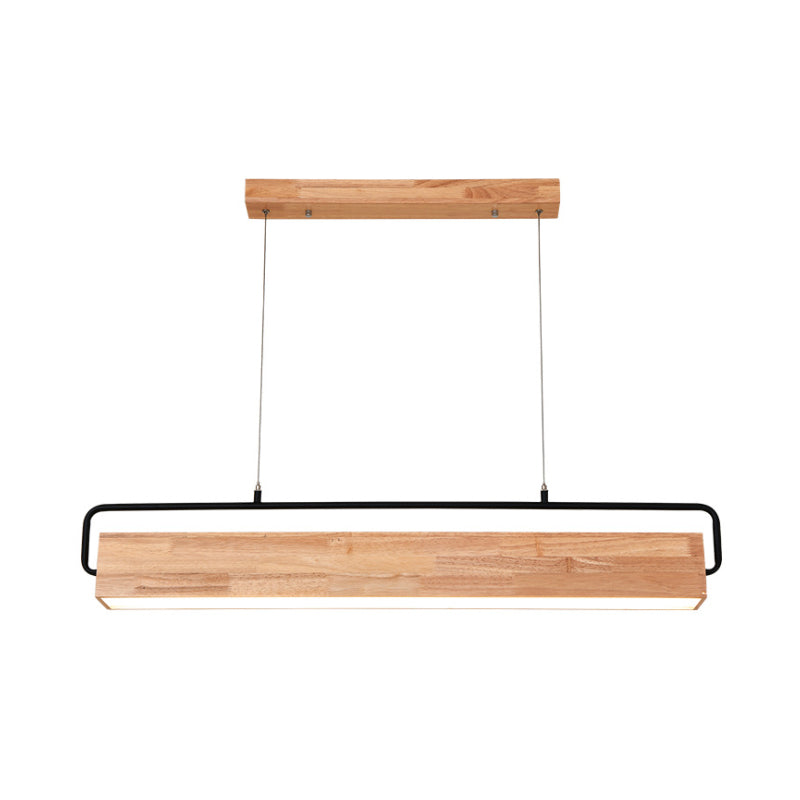 28"/35.5" Wide Modern Rectangular Wood Ceiling Chandelier 1-Head LED Drop Pendant Light in Warm/White Light