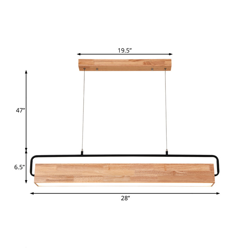 28"/35.5" Wide Modern Rectangular Wood Ceiling Chandelier 1-Head LED Drop Pendant Light in Warm/White Light