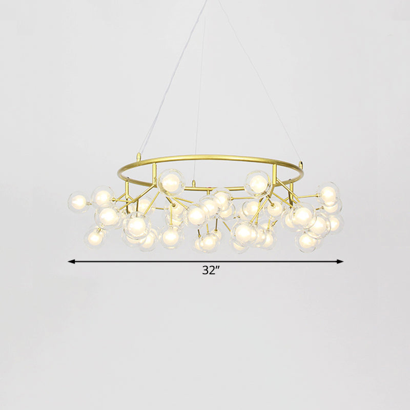 Golden Ring Chandelier Lighting Modern 32"/35.5" W 27/36/45-Light Metal Hanging Light Fixture with Clear Glass Ball Shade