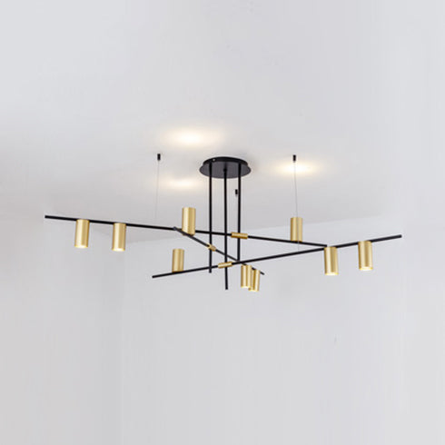 Asymmetrical Cylinder Chandelier Lighting Fixture Modern Metal 3/4/9 Heads Gold Ceiling Lamp for Dining Room in Warm/White