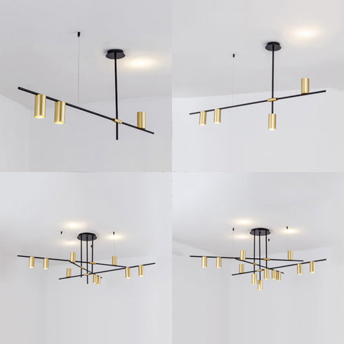 Asymmetrische cilinder kroonluchter verlichtingsarmatuur modern metaal 3/4/9 koppen gouden plafondlamp voor eetkamer in warm/wit