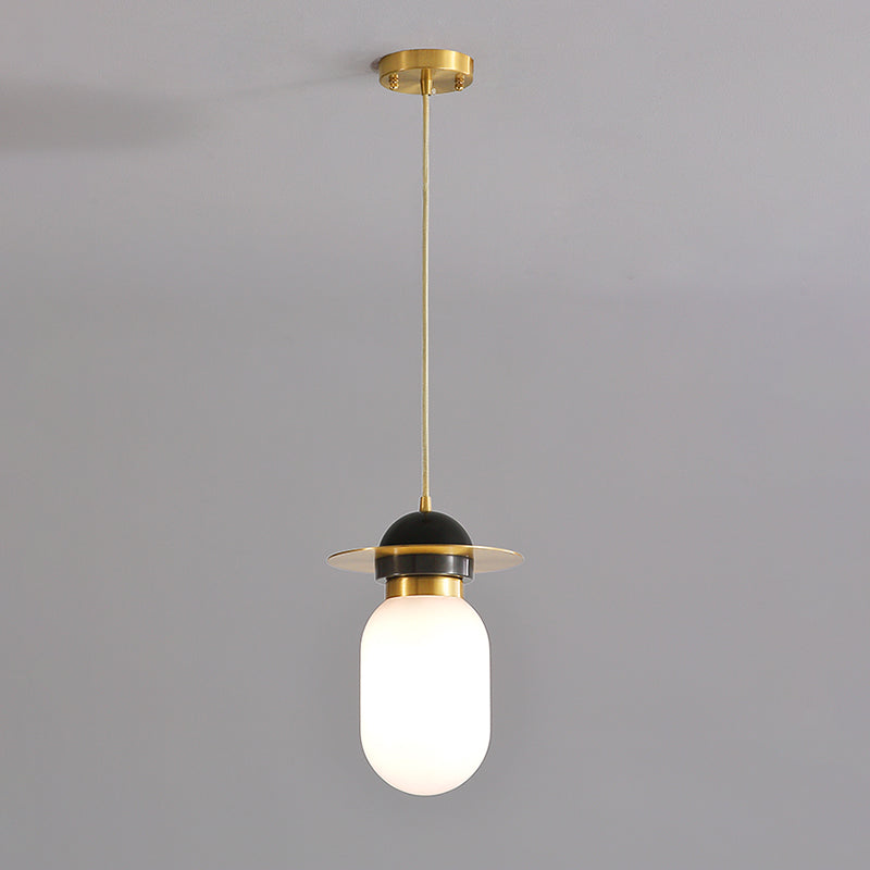 Pilule Capsule Pendant Light Aymat Post-modern White White Verre Single Single Suspension Lampe en laiton