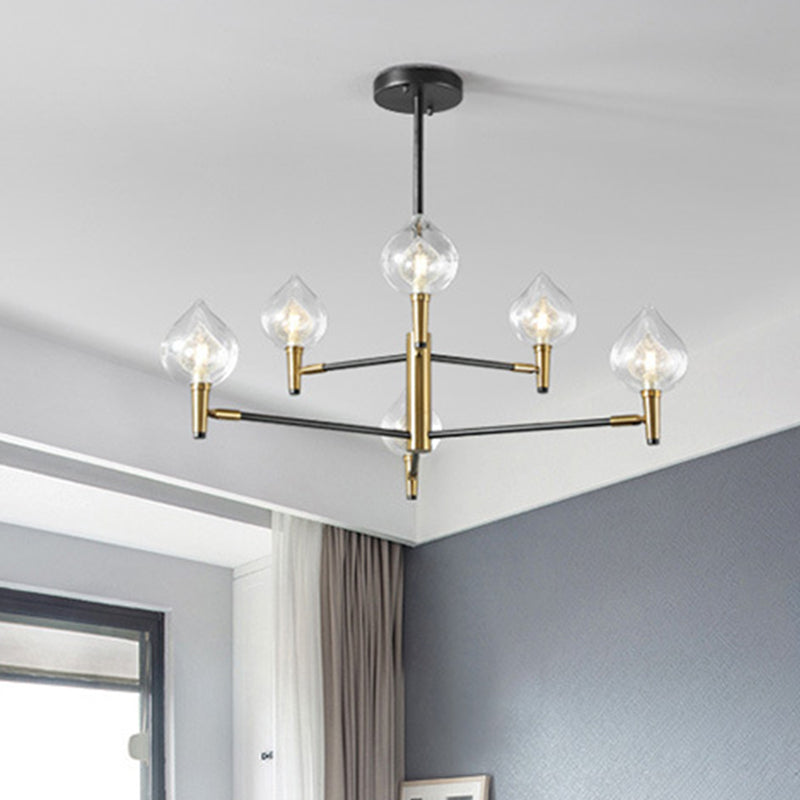 Lampadario il lampadario di raindrop postmoderno vetro trasparente e squallido vetro 6/8-bulb lampada da letto con braccio ramificato in nero e oro