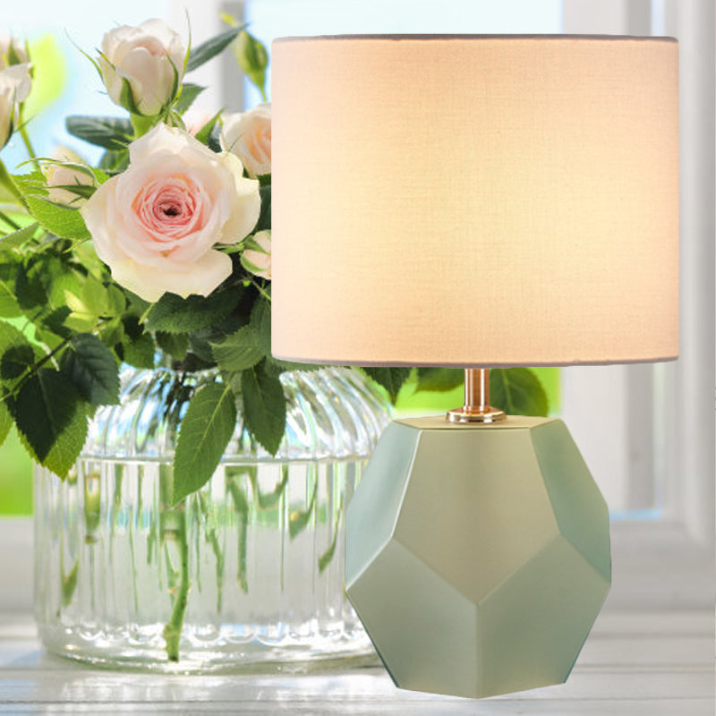 Lámpara de mesa hexágono 3D de una sola bombilla Moderna luz de color gris/rosa/amarillo con luz de tela de batería