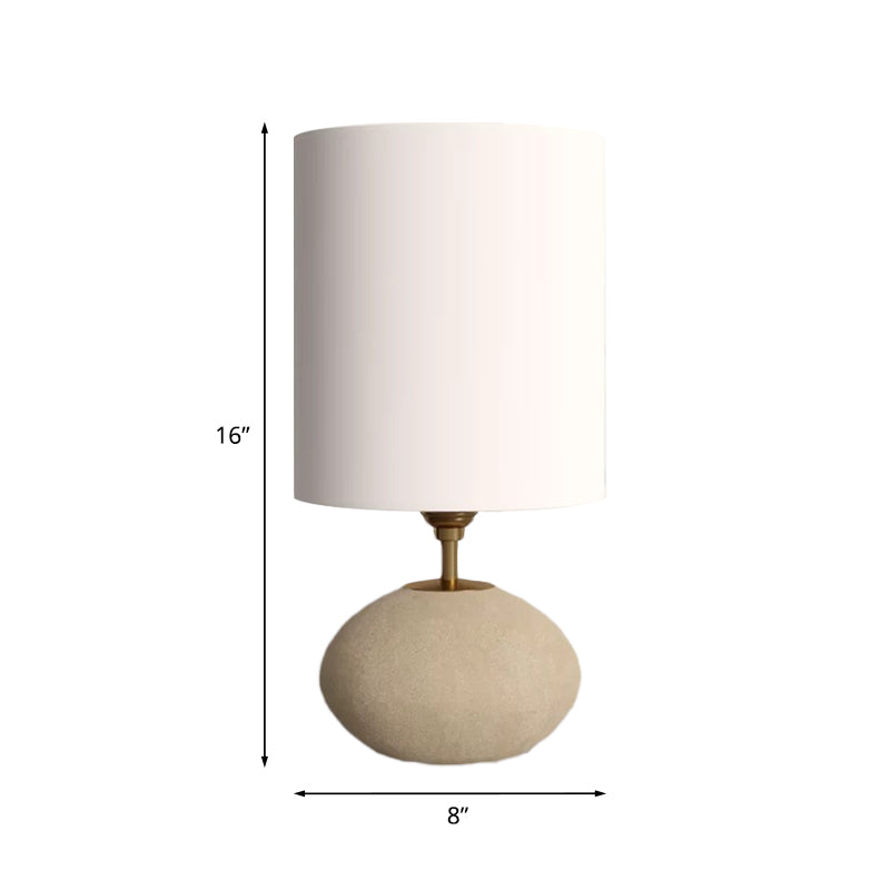 Lámpara de mesa de tela cilíndrica Campo 1 Lámpara de la sala de estar de la sala de bulbo con base de piedra ovalada en Light-Khaki
