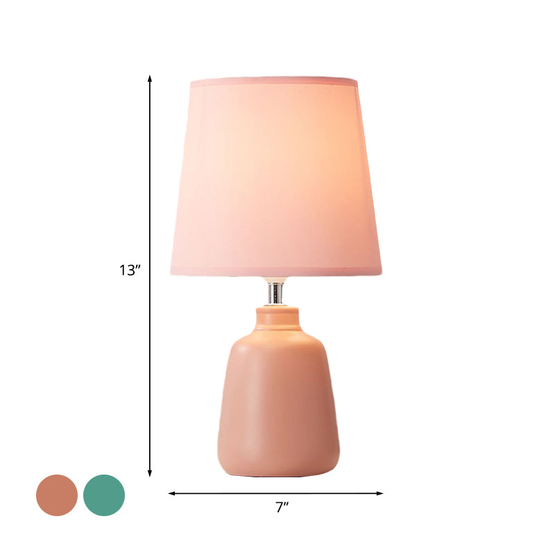 Lámpara de cerámica simple de mesa de noche inteligente de 1 luces con tono de tela cónico en rosa/verde