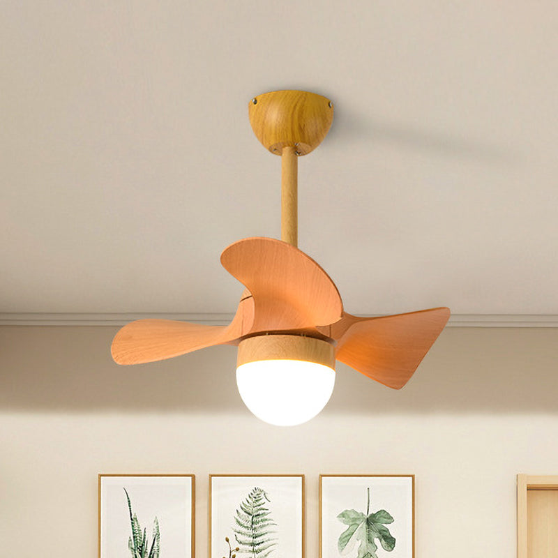Orange kleiner Semi -Flush Deckenventilator Makkaronholz 23 "breite LED -Flush -Mount -Lampe, 3 Klingen