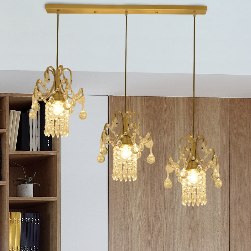 Illindrico dell'isola cilindrica Crystal Minimalista 3 lampadina Lampada sospensione in ottone sul tavolo da pranzo