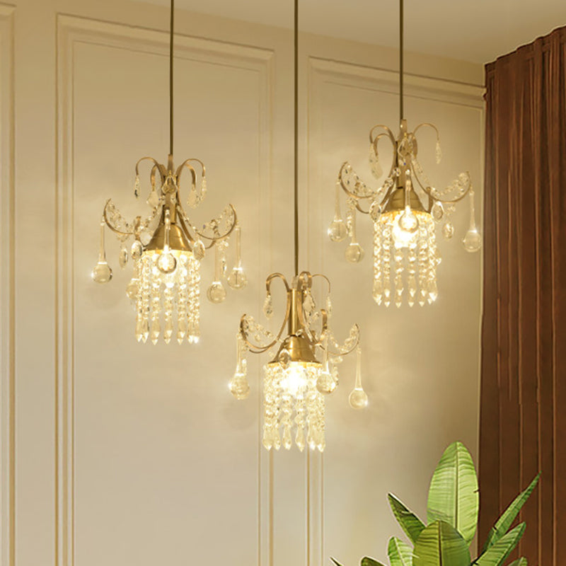 Cilindro a soffitto a soffitto modernista goccia cristallo modernista 3 luci sala da pranzo ciondolo in ottone