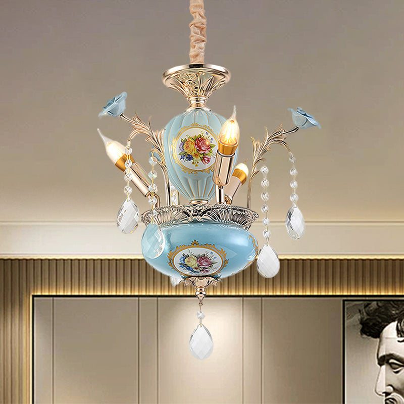 Lampada blu a 2 strati lampadario tradizionale in ceramica a 3 luci del soffitto a sospensione con corridoio a 3 luci