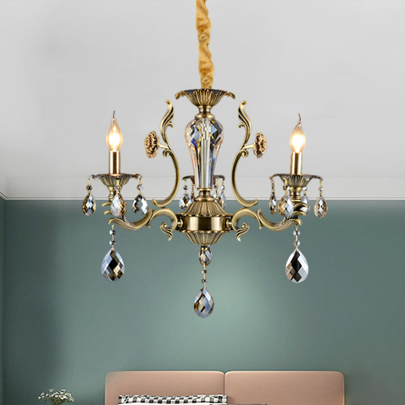 Kaarsen eetkamer plafond hang armatuur midden eeuw metallic 3 lichten bronzen kroonluchter verlichting