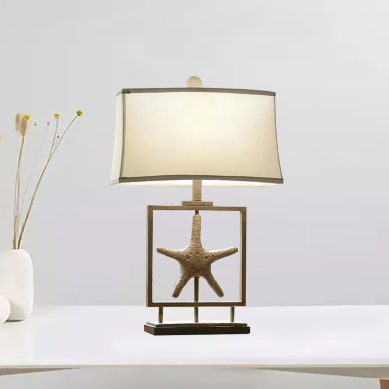 1 Bulb Table Stand Lamp Rustic Starfish Resin Night Light with Rectangle Fabric Shade in White