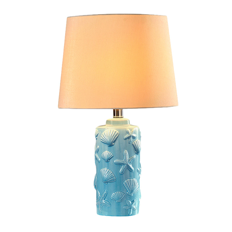 Bleu 1 tête de nuit lampe rurale tissu rural de table d'ombrage effilée stand léger avec coquille et étoiles de mer Détails