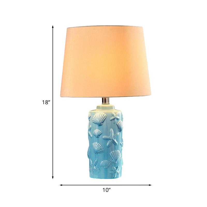 Bleu 1 tête de nuit lampe rurale tissu rural de table d'ombrage effilée stand léger avec coquille et étoiles de mer Détails