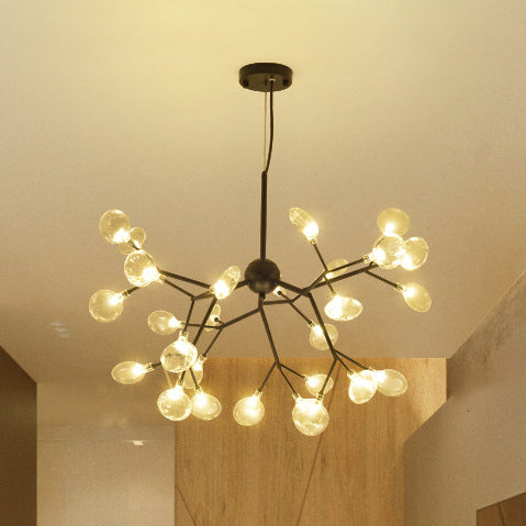 Branch Design Glass Hanging Lamp Modernist 27/36 Lights Black/Gold Chandelier Pendant Light with Leaf Shade