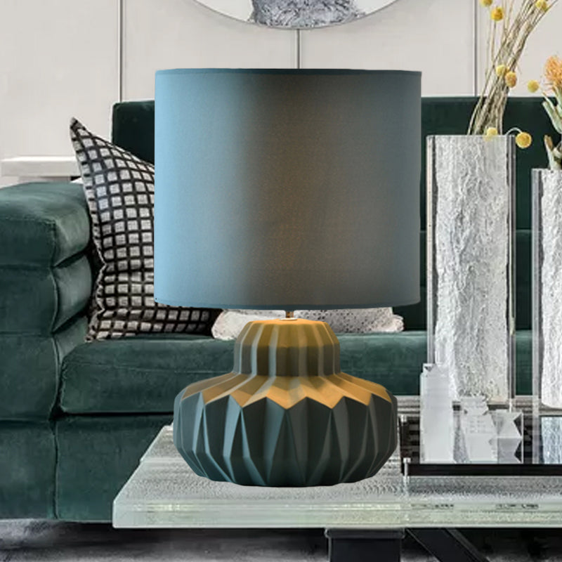 Cylinder Sitting Room Night Light Minimalist Fabric Single Blackish Green Table Lighting