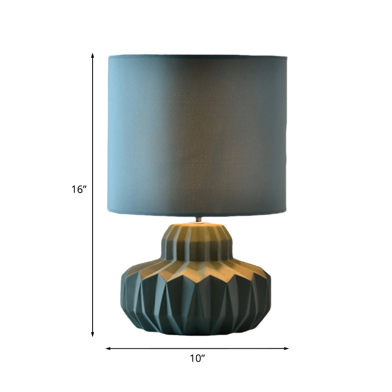 Cylinder Sitting Room Night Light Minimalist Fabric Single Blackish Green Table Lighting