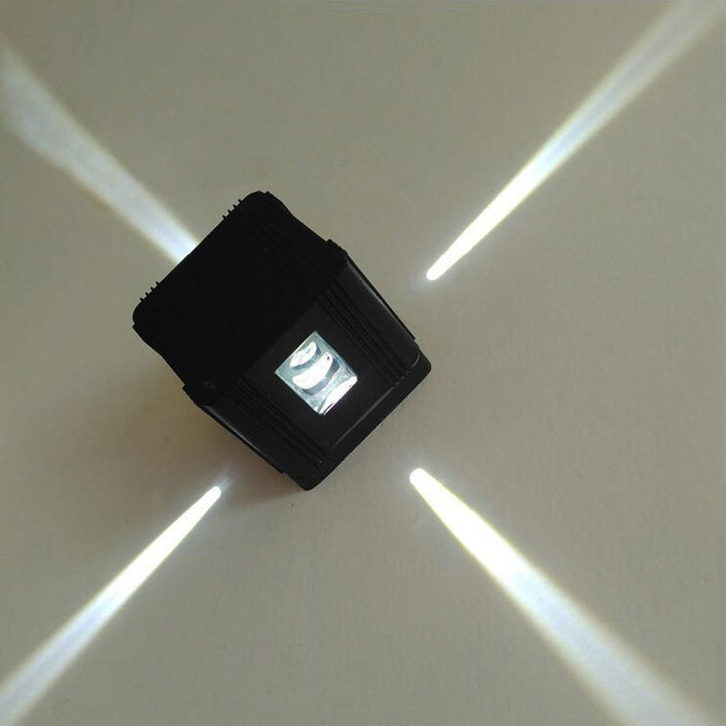 Simple Cubic 4-Sided Wall Lighting Ideas Aluminum Party LED Sconce Lamp in Black, Purple/Blue/Red Light