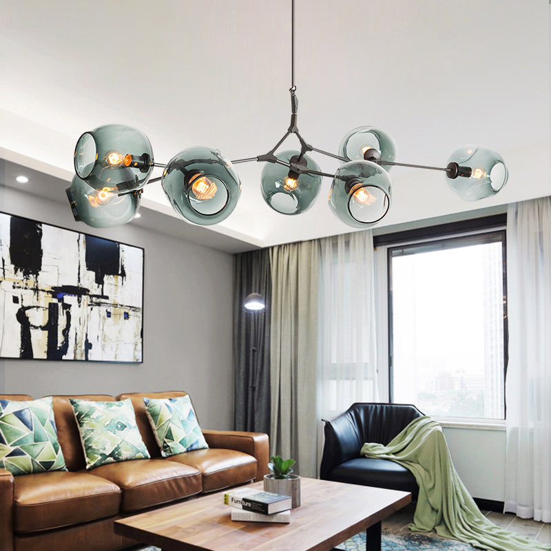 Bubble Chandelier Light Fixture with Ball Shade Modern Style Glass 5/6/7 Lights Black/Gold Finish Ceiling Lighting