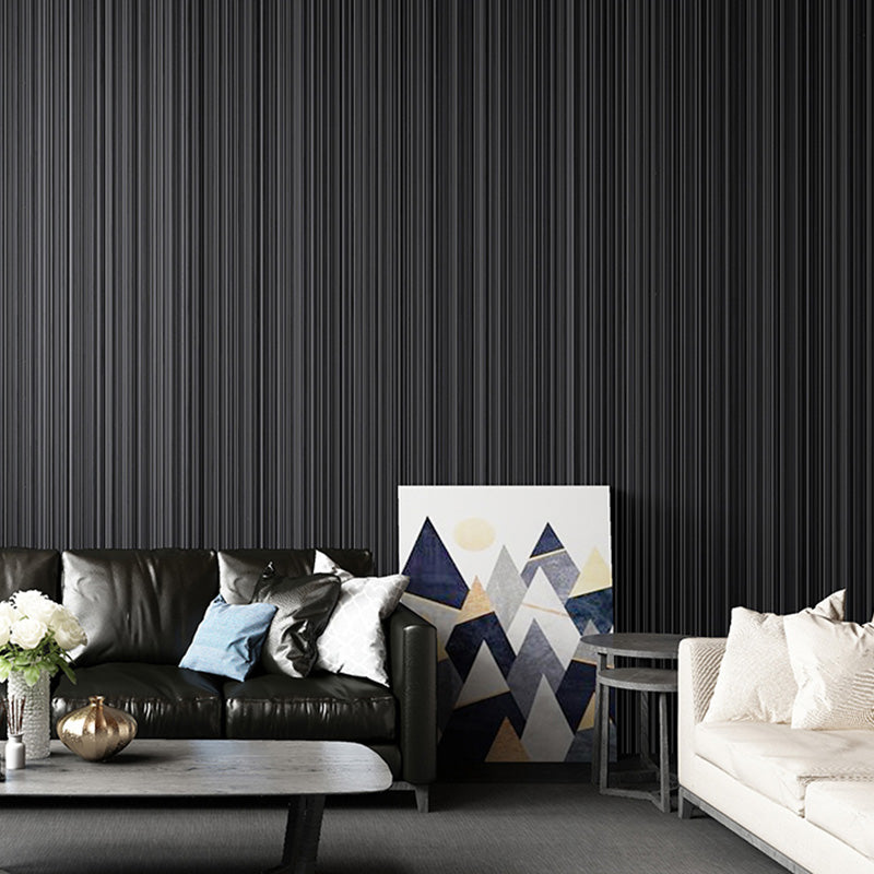 Stripes Wall Decor in Dark Color Plaster Wallpaper Roll for Living Room, 20.5 in x 33 ft