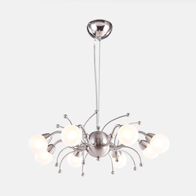 6/8 Lights Dining Room Chandelier Light with Globe White Glass Shade Modern Nickle Led Hanging Ceiling Lamp