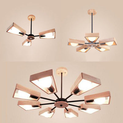 Modern Sputnik Chandelier Pendant Wooden 3/5/8-Light Bedroom Hanging Lamp in Black/White