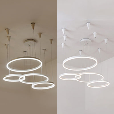 Circular Acrylic Chandelier Pendant Simple LED Single Light White Ceiling Hung Fixture in Warm/White/Natural Light