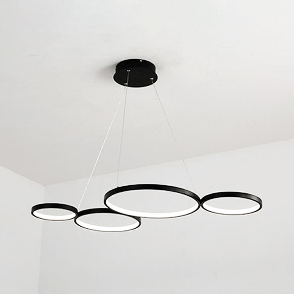 4 Rings Acrylic Ceiling Chandelier Simple LED Black/White Drop Pendant over Table in Warm/White/Natural Light