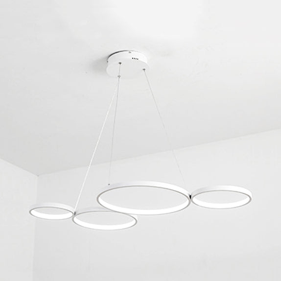 4 Rings Acrylic Ceiling Chandelier Simple LED Black/White Drop Pendant over Table in Warm/White/Natural Light