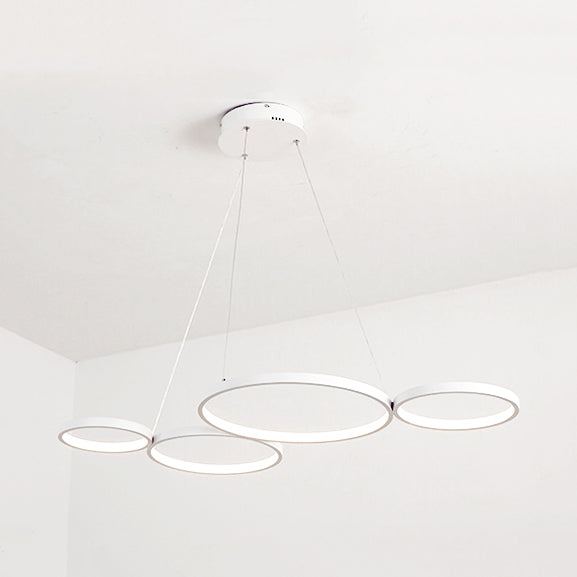 4 Rings Acrylic Ceiling Chandelier Simple LED Black/White Drop Pendant over Table in Warm/White/Natural Light