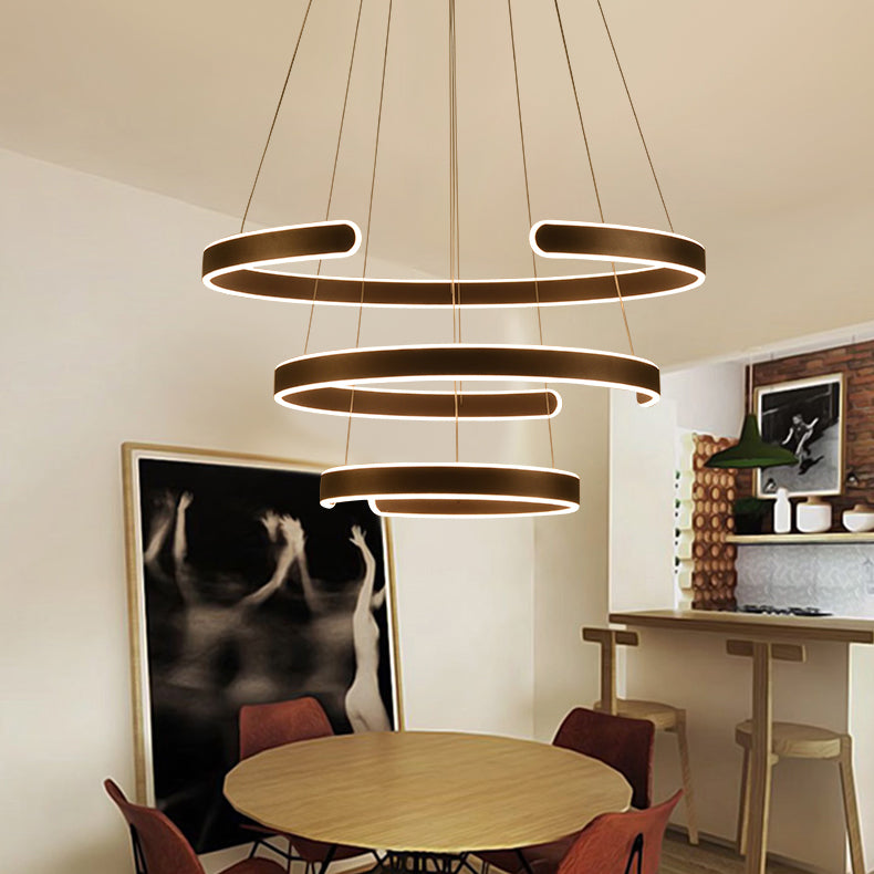 Postmodern 1/2/3-Light LED Suspension Light with Acrylic Shade Brown/White Ring Chandelier Pendant in Warm/White/Natural Light