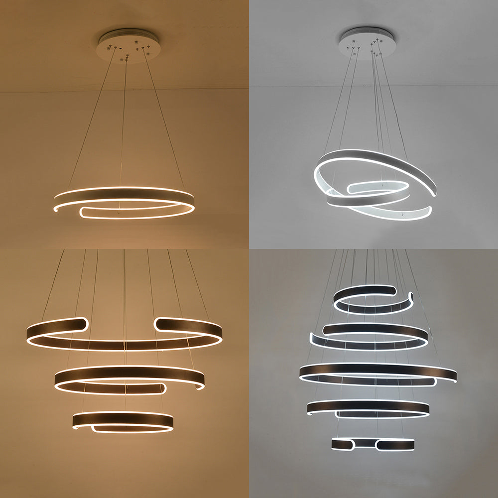 Postmodern 1/2/3-licht LED-suspensie Licht met acrylschaduw Bruin/witte ring Kroonluchter hanger in warm/wit/natuurlijk licht