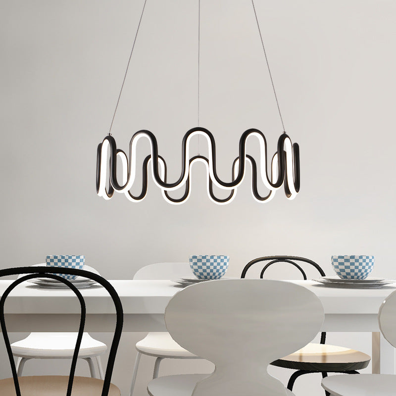 Black Curved Chandelier Simple LED 1/2/3-Head Acrylic Suspension Pendant in Warm/White Light