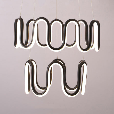 Black Curved Chandelier Simple LED 1/2/3-Head Acrylic Suspension Pendant in Warm/White Light