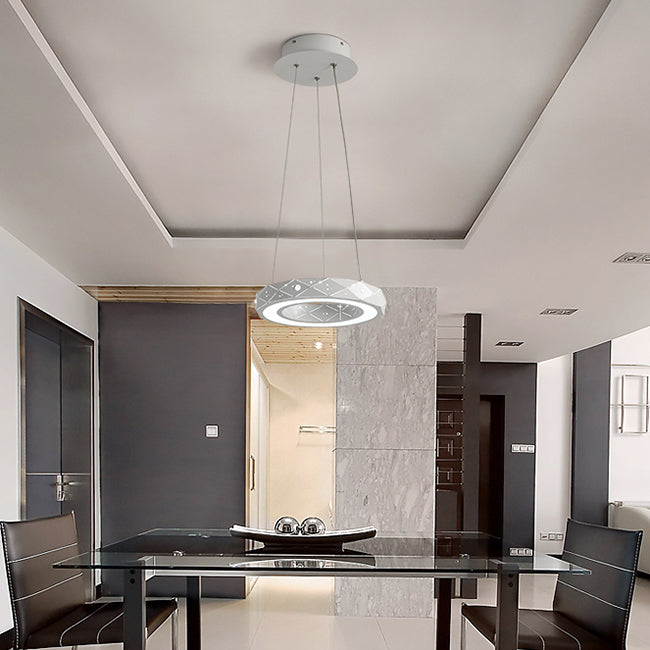 1/2/3-Light Dining Room Pendant Light with Ring Acrylic Shade White Ceiling Chandelier in Warm/White Light