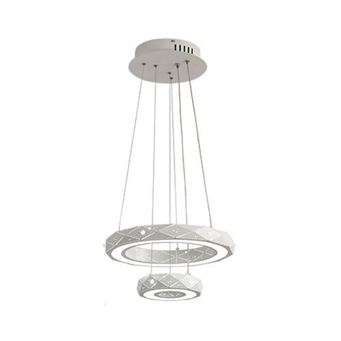 1/2/3-Light Dining Room Pendant Light with Ring Acrylic Shade White Ceiling Chandelier in Warm/White Light
