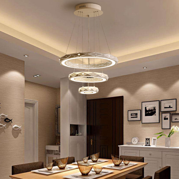 1/2/3-Light Dining Room Pendant Light with Ring Acrylic Shade White Ceiling Chandelier in Warm/White Light