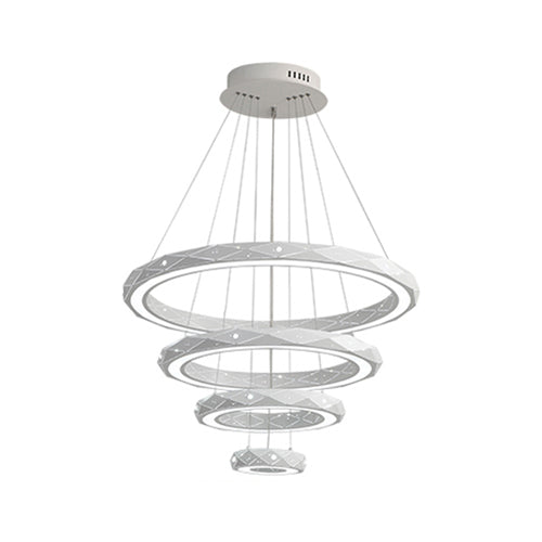 1/2/3-Light Dining Room Pendant Light with Ring Acrylic Shade White Ceiling Chandelier in Warm/White Light