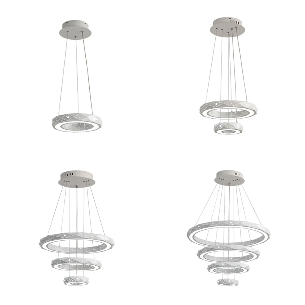1/2/3-Light Dining Room Pendant Light with Ring Acrylic Shade White Ceiling Chandelier in Warm/White Light