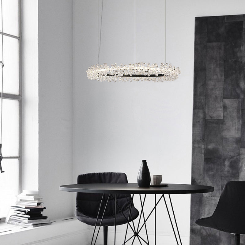 1/2/3-Light Black Ring Pendant Chandelier Modern Crystal Accent LED Pendant Light Fixture in White/Warm Light for Living Room