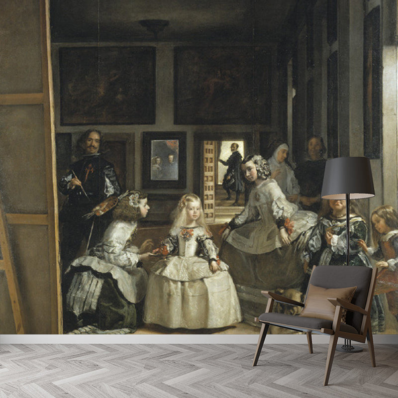 Full Size Las Meninas Murals Black-Brown Non-Woven Fabric Wall Art, Stain Resistant